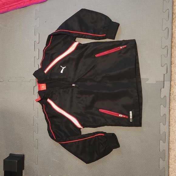 Puma Other - Boys 1/4 Zip Red‎ Black Puma Windbreaker Long Sleeve Top Pockets Logos